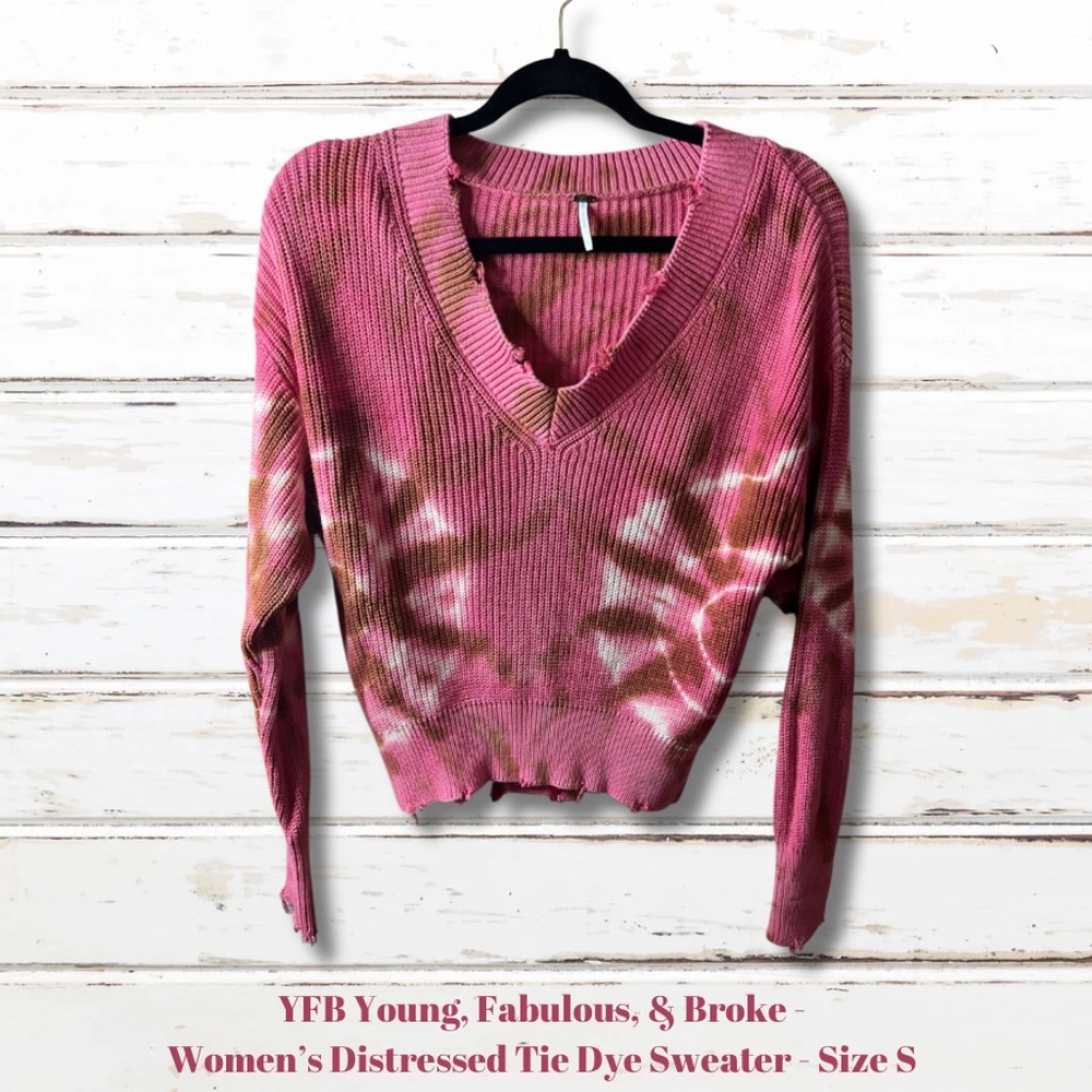 YFB Young Fabulous & Broke Distressed Tie Dye Sweater Women's Size Small